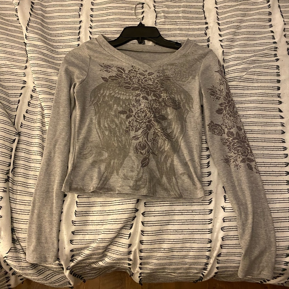 Gray Long sleeve crop top